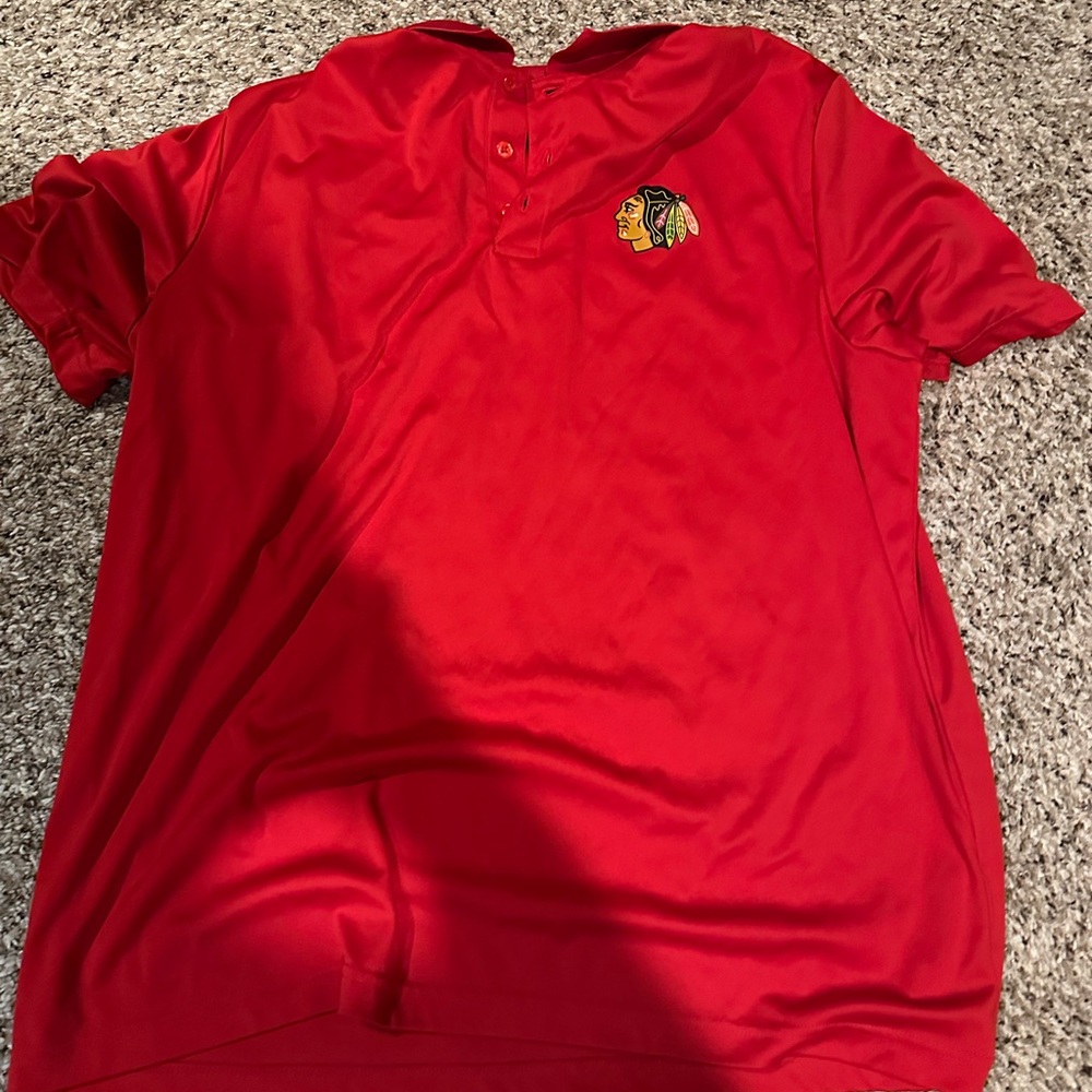 Fanatics Red Polo Shirt with Blackhawks Logo